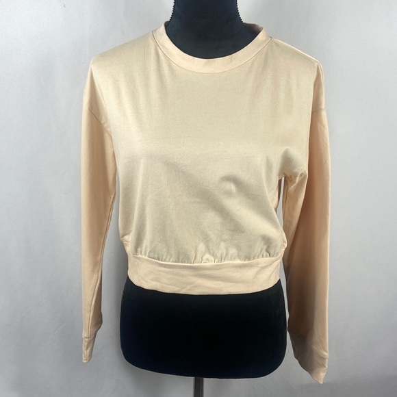 Torio Tops - Torio Peachy Orange Colored Long Sleeve Cropped Sweatshirt